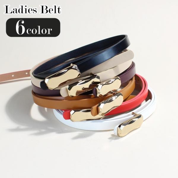 ベルト レディース 女性 ファッション雑貨 細身 細め アンカーベルトバックル フェイクレザー 無地...
