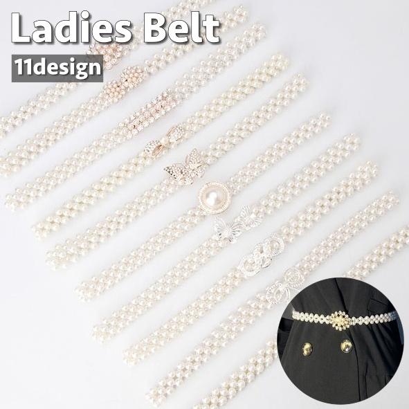 ベルト レディース 女性 フェイクパール パール調 ラインストーン 穴なし ウエストマーク スタイル...