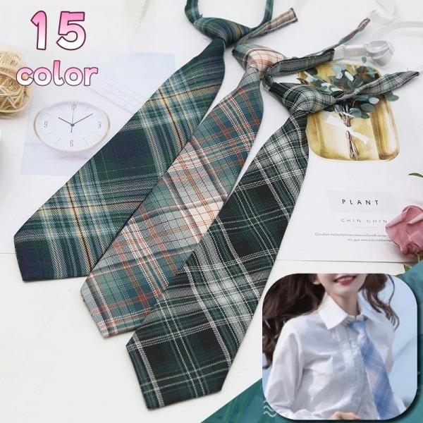 スクールネクタイ ワンタッチネクタイ 女子学生 男子学生 チェック柄 ゴム仕様 簡単装着 結ばない ...