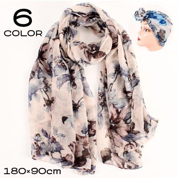 ストール スカーフ マフラー ショール ヘッドカバー レディース 大判 ロング 薄手 透け感 花柄 ...