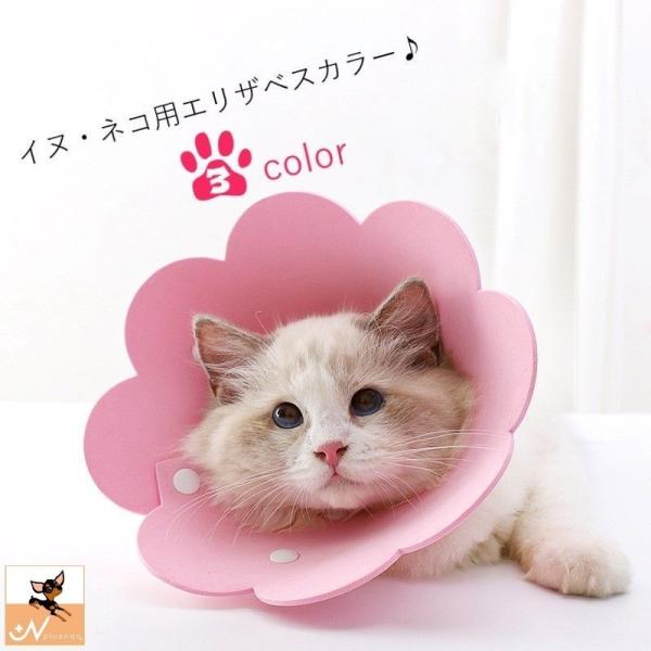 エリザベスカラー ネコ 猫 小型犬 ペット用品 ペット雑貨 スナップボタン フラワー 花型 無地 イ...