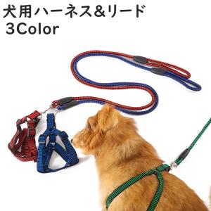 ハーネス リード 2点セット 犬 イヌ ペットグッズ ペット用品 お散歩グッズ 長さ調節可能 ワンタッチバックル 丸紐 Dカン かわいい キュート カ