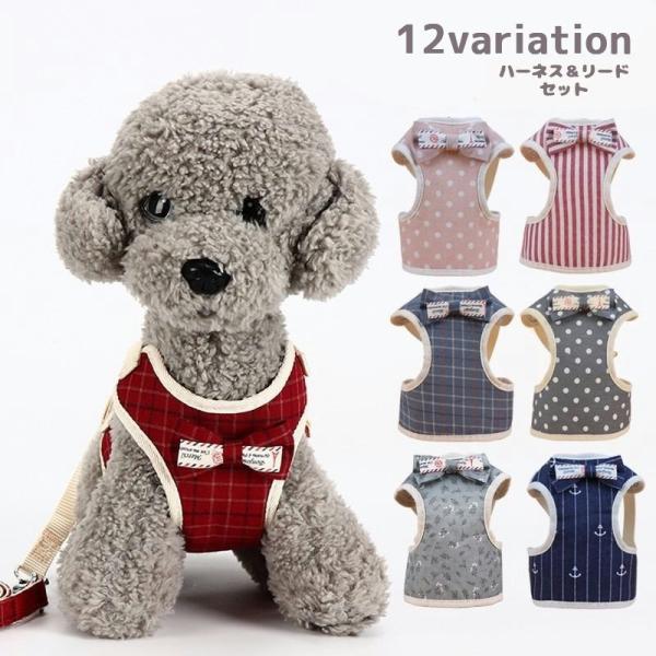 ハーネスリード セット ハーネス 胴輪 リード 小型犬 ペット用品 犬用品 犬グッズ 散歩 お出かけ...