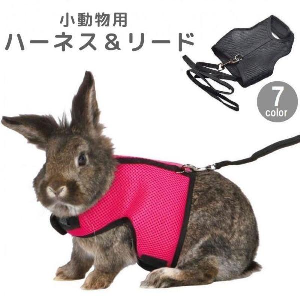 小動物用ハーネス リード 2点セット ペットウェア ベスト うさぎ モルモット フェレット 無地 メ...