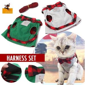 ペット用 ハーネス リード 首輪 胴輪 ペット ペット用品 猫 ネコ CAT チェック リボン かわいい ペットグッズ お散歩グッズ 散歩 おさんぽ