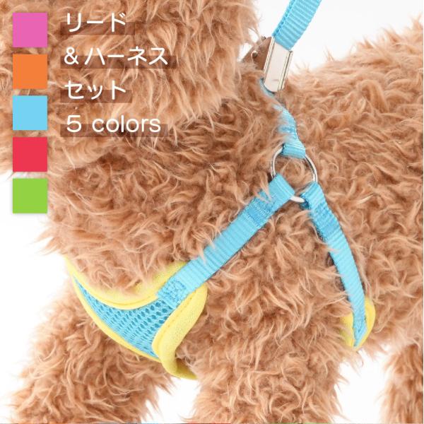犬用ハーネス リード 2点セット 胴輪 胸当て 散歩紐 リーシュ ドッグウェア 小型犬 中型犬 ペッ...