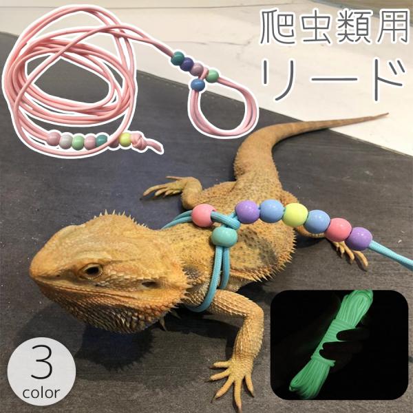 爬虫類用リード ハーネス トカゲ 蜥蜴 蓄光 光る ロープ ボール 調節可能 軽量 お散歩 部屋んぽ...