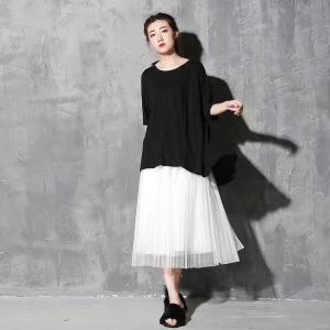 タック入りトップスチュニック ヘムデザイン シンプル デザイントップス 半袖Tシャツ カジュアル透け感あり ゆったりゆるかじ｜plusnao