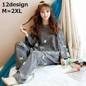 ルームウェア 部屋着 パジャマ 上下 セットアップ レディース 長袖 ロングパンツ 可愛い プリント プルオーバー 寝巻き 春秋 薄手 大きいサイズ
