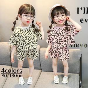 トレーナー ショートパンツ 上下セット 2点セット セットアップ 子供服 キッズ ベビー 半袖 カットソー ショートパンツ ヒョウ柄 豹 レオパード｜plusnao