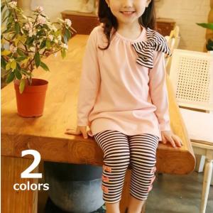 セットアップ 子供用 チュニック レギンス 2点セット 上下セット キッズ 女の子 女児 チュニックワンピ フレア 長袖 ラウンドネック 無地 ボーダ