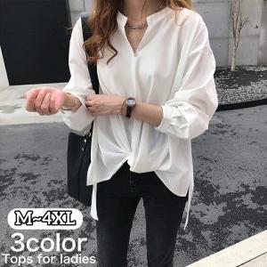 ブラウス シャツ スキッパー Vネック 襟なし レディース 女性 トップス