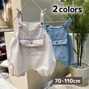 オーバーオール デニム サロペット ノースリーブ トップス オールインワン 前開き ベビー キッズ 男の子 女の子 裾ゴム スナップボタン付き ポケッ