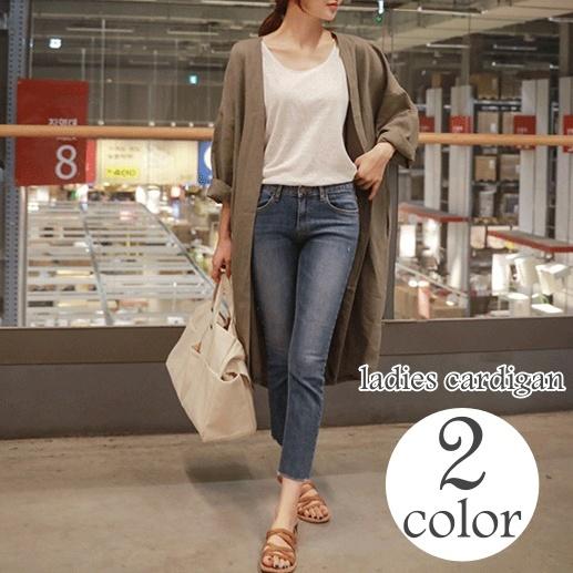 ロングカーディガン 羽織 レディース アウター 長袖 ノーカラー ボタンなし 襟なし 裏地なし 透け...