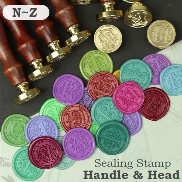 シーリングスタンプ用ハンドル ヘッド 2点セット アルファベット 英字 イニシャル 丸型 持ち手 取...