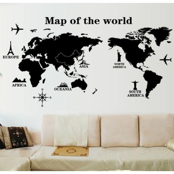 ウォールステッカー 壁紙シール 世界地図 ワールドマップ 英語 ルームデコレーション ウォールデコレ...