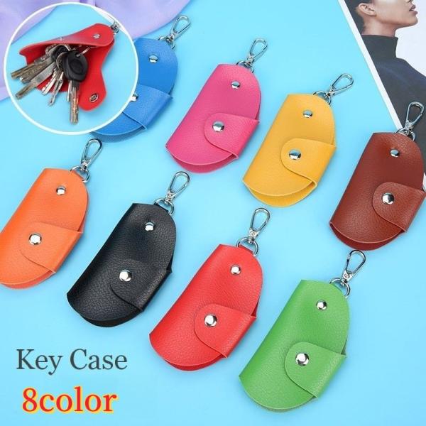 キーケース キーホルダー 二つ折り スナップボタン カラビナ付き レザー調 フェイクレザー レディー...