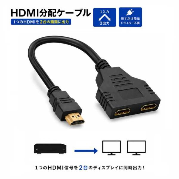 HDMI分配ケーブル 分配器 スプリッター 分岐 1入力 2出力 2ポート 2画面 同時出力 PC ...