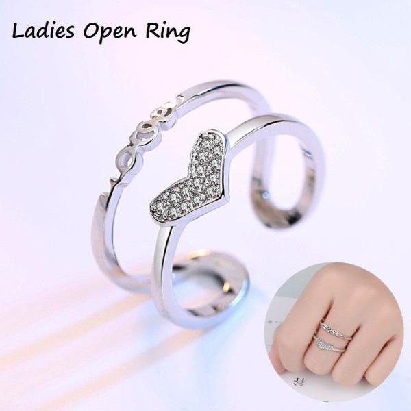 オープンリング リング 指輪 レディース ファッションリング ハート LOVE 英字 シルバーカラー...
