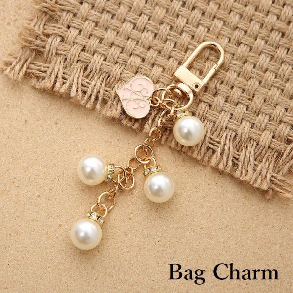 キーホルダー バッグチャーム ストラップ レディース パール風 ハート 大粒 キラキラ ラインストー...