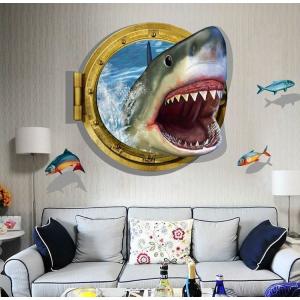 ウォールステッカー 壁紙シール 3d 立体的 飛び出す トリックアート だまし絵 サメ 鮫 シャーク 魚 ルームデコレーション ウォールデコレーション Zak 395 プラスナオyahoo 店 通販 Yahoo ショッピング