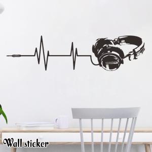 ウォールステッカー シール式 壁紙シール ヘッドホン ヘッドフォン 波形 おしゃれ かっこいい モノクロ イラスト ウォールシール 壁面装飾 室内装飾