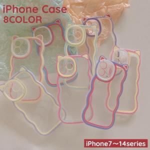 iPhoneケース スマホカバー スマホケース iPhoneカバー レディース 女性 波型 ウェーブ 猫耳 ネコ クリアケース かわいい おしゃれ