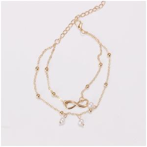 アンクレット ダブルチェーン パールビーズ 細身...の商品画像