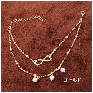 アンクレット ダブルチェーン パールビーズ 細...の詳細画像1