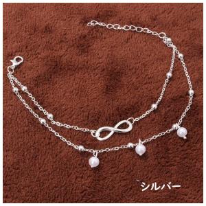 アンクレット ダブルチェーン パールビーズ 細...の詳細画像2