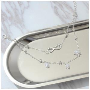 アンクレット ダブルチェーン パールビーズ 細...の詳細画像5