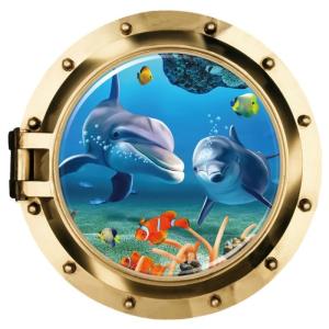 ウォールステッカー 壁紙シール 3D 立体的 トリックアート だまし絵 イルカ 海 海中 水中 魚 フィッシュ 海豚 おしゃれ ルームデコレーション