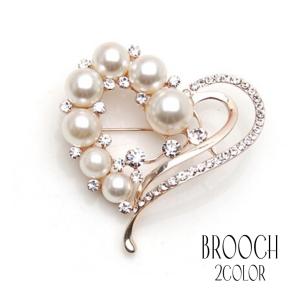 ブローチ フェイクパール ラインストーン ハート