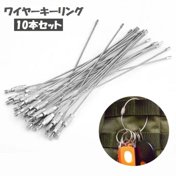 ワイヤーキーリング 10本セット 10個セット キーチェーン キーホルダー ロックワイヤー キーホル...