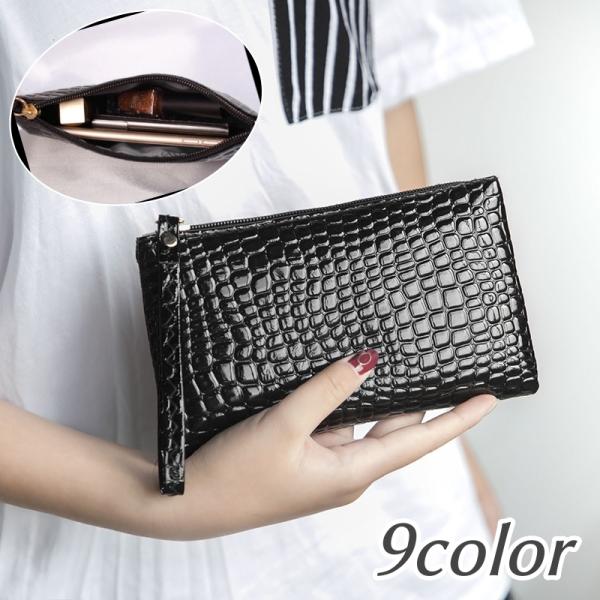 ポーチ セカンドバッグ ループ付き スマホ入れ レディース 長方形 クロコ柄 ミニ財布 クラッチバッ...