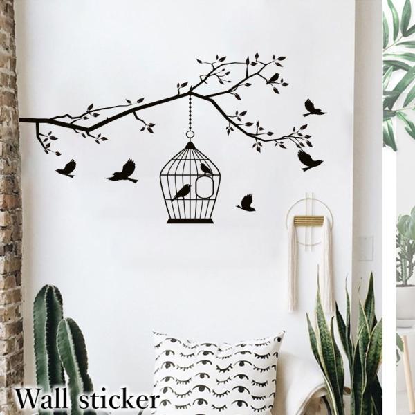 ウォールステッカー ウォールシール 壁ステッカー 壁紙シール シール式 鳥 トリ 鳥かご 木 おしゃ...