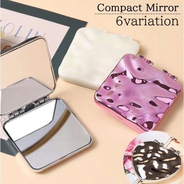 コンパクトミラー 手鏡 両面 2面鏡 折りたたみ 小型 携帯用 持ち歩き便利 折り畳み 二面 ハンド...