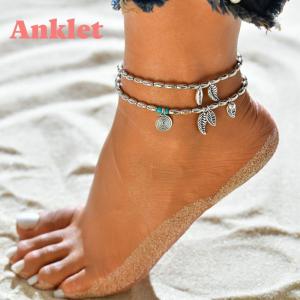 アンクレット レディース リーフ 葉 調節可能 つけっぱなし