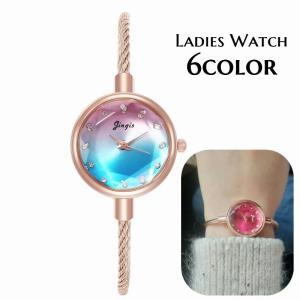 腕時計 時計 レディース 女性 ワイヤーバンド アナログ 秒針 ラウンドウォッチ ラインストーン ブレスレット風 バングル風 小ぶり シック おしゃれ