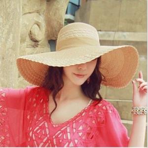 ツバ広リボンカンカン帽 麦わら帽子 エレガント つば広ハット
