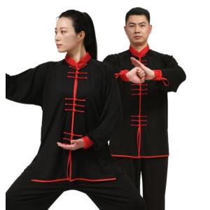 太極拳服 長袖 春夏秋用 上下セット 武術服 カンフーウエア ブラック ホワイト 男女共通サイズ X...