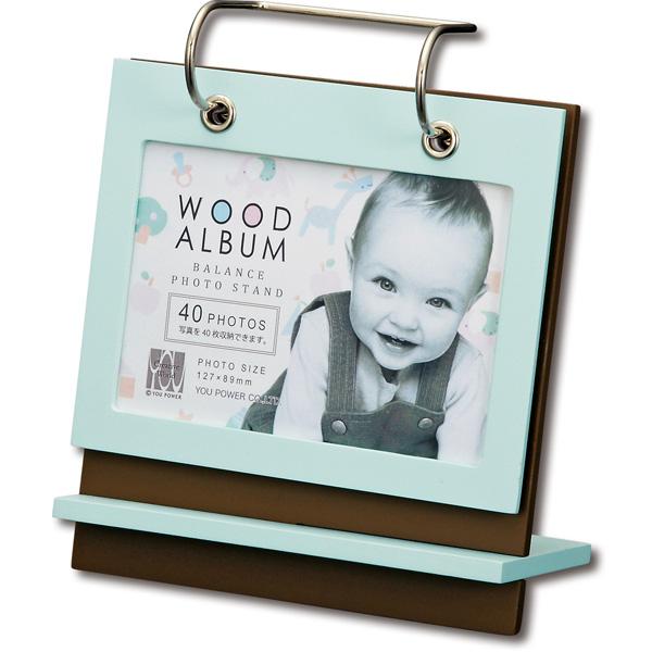 フォトフレーム 　おしゃれ　卓上　アウトレット　木製アルバムバランススタンド（Ｓサイズ・ブルー＆ブラ...