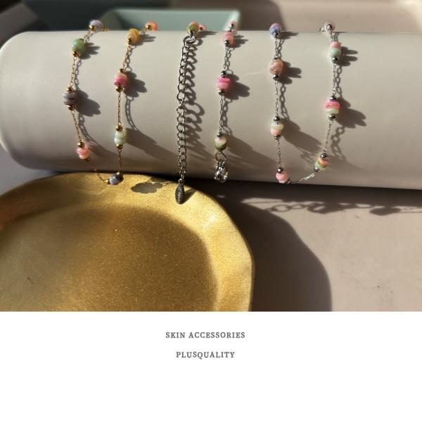 アンクレット 天然石 つけっぱなし k18 18金 レディース アレルギー対応 サージカルステンレス...