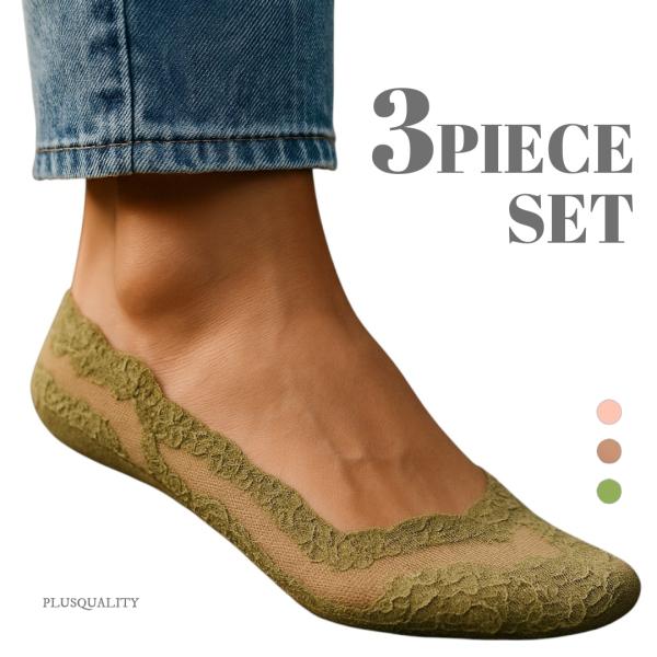 3足セット フットカバー 秋 レース パンプス ソックス 夏用 コットン 綿 靴下 レディース 脱げ...