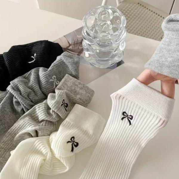 くつした 靴下 ソックス 4足セット 冬 白 綿 りぼん レディース クルーソックス