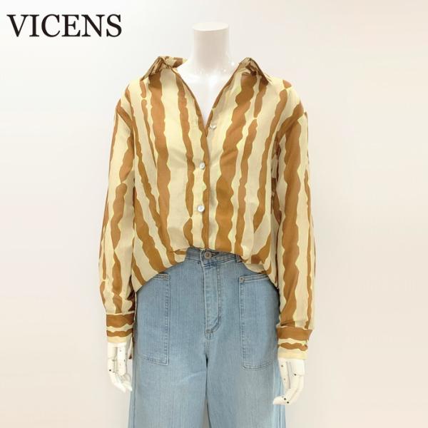 日本製デザインシャツ シルク コットン 118-88255 vicens (ビセンス) シアー スト...