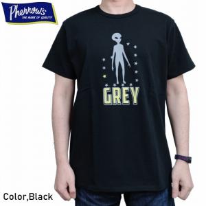 半袖Tシャツ GREY エリア51 宇宙人 国産オリジナル丸胴ボディ 日本製 24s-pmt4 Pherrow's フェローズ アメカジ アメカジ バックは無地  レターパック対応｜plustokageya