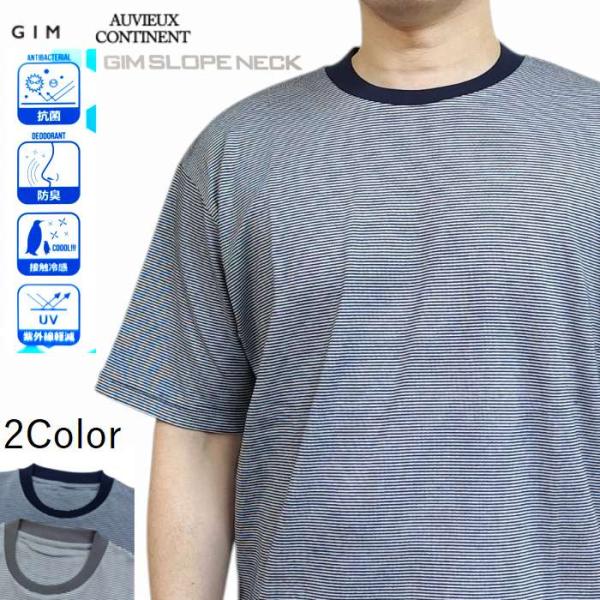 半袖Tシャツ シルケットスムース スロープネック ボーダー 細ピッチ 25232040 AUVIEU...