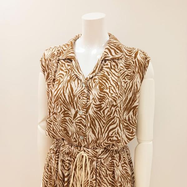ゼブラ柄ノースリーブ ブラウス 31-0138 zampa ジレ ベスト 前開き 開襟 アニマル セ...