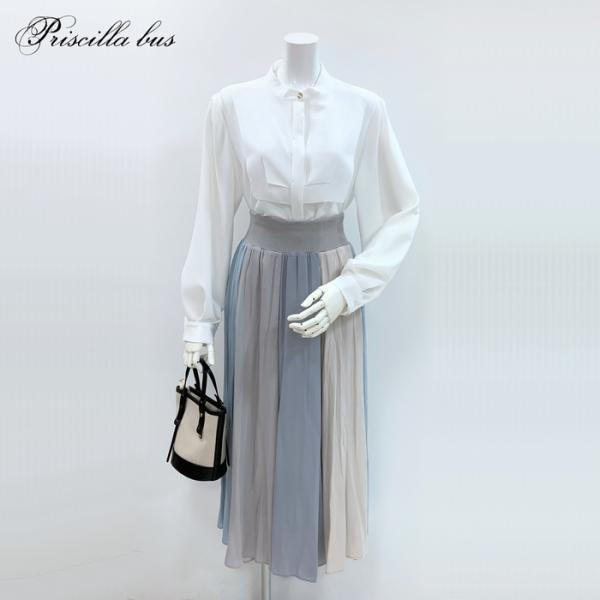 MIXカラーフレアスカート 3702506 ウエストリブ ロング丈 裏地付き 軽い 柔らかい 8枚つ...